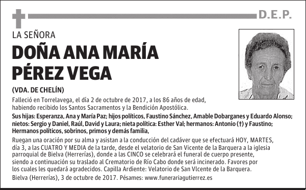 Dña. ANA MARÍA PÉREZ VEGA