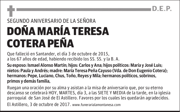 DOÑA MARIA TERESA COTERA PEÑA