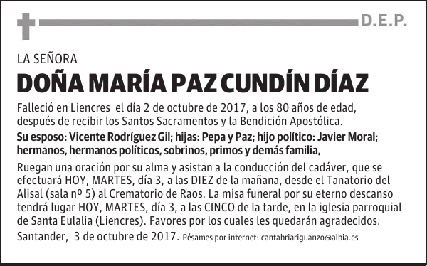 DOÑA MARÍA PAZ CUNDÍN DÍAZ