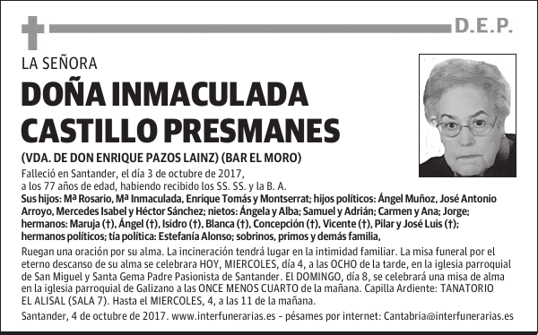 Dª INMACULADA CASTILLO PRESMANES