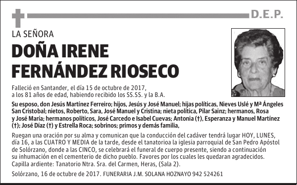 Dª IRENE FERNÁNDEZ RIOSECO