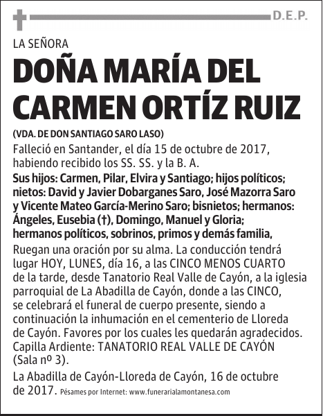 DOÑA MARÍA DEL CARMEN ORTÍZ RUIZ