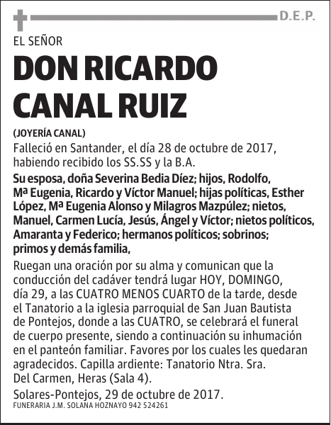 Dº RICARDO CANAL RUIZ