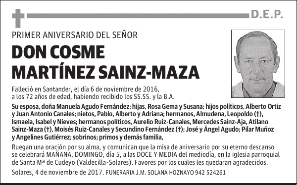 Dº COSME MARTÍNEZ SAINZ-MAZA