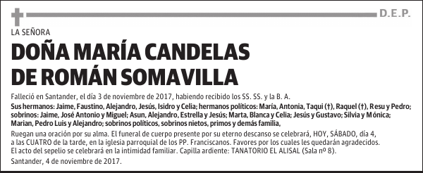 DOÑA MARÍA CANDELAS DE ROMÁN SOMAVILLA