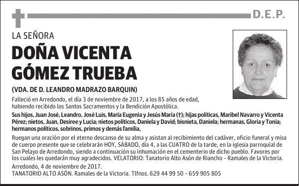 Dña. VICENTA GOMEZ TRUEBA