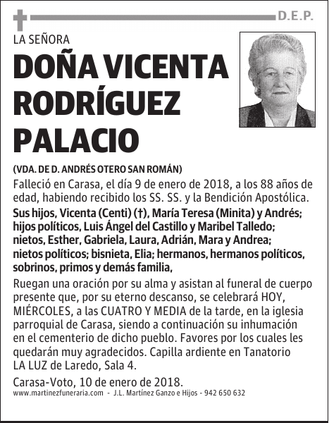 Dª VICENTA RODRÍGUEZ PALACIO