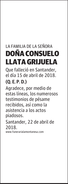 DOÑA CONSUELO LLATA GRIJUELA