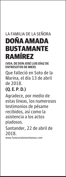 DOÑA AMADA BUSTAMANTE RAMÍREZ