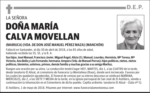 DOÑA MARÍA CALVA MOVELLAN