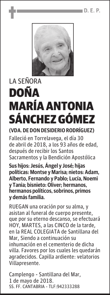 DOÑA MARÍA ANTONIA SÁNCHEZ GÓMEZ