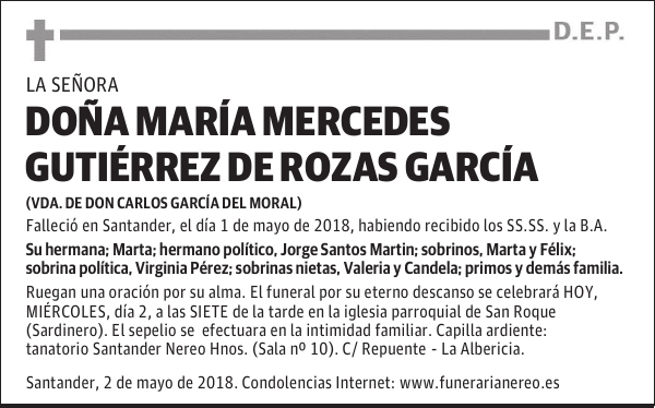 DOÑA MARÍA MERCEDES GUTIÉRREZ DE ROZAS GARCÍA