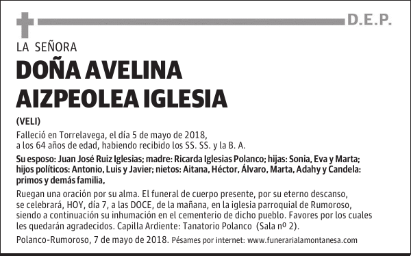 DOÑA AVELINA AIZPEOLEA IGLESIA