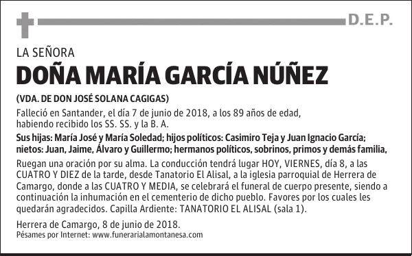DOÑA MARÍA GARCÍA NÚÑEZ