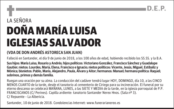 DOÑA MARÍA LUISA IGLESIAS SALVADOR