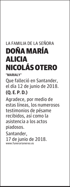 DOÑA MARIA ALICIA NICOLAS OTERO