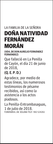 DOÑA NATIVIDAD FERNANDEZ MORAN
