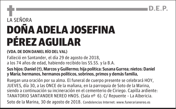 DOÑA ADELA JOSEFINA PEREZ AGUILAR