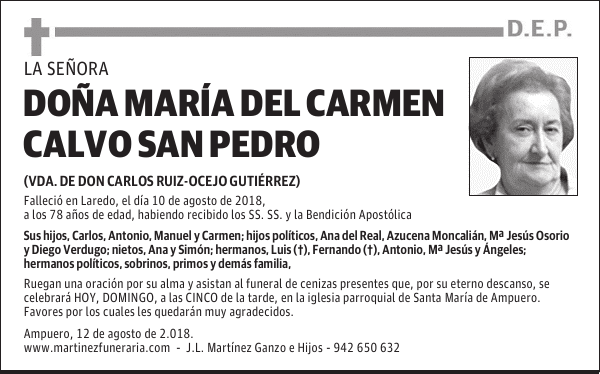 DOÑA MARÍA DEL CARMEN CALVO SAN PEDRO