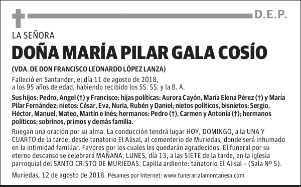 DOÑA MARÍA PILAR GALA COSÍO