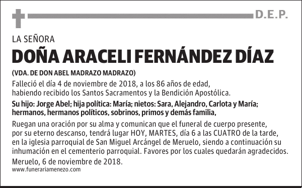 DOÑA ARACELI FERNÁNDEZ DÍAZ