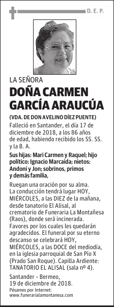DOÑA CARMEN GARCÍA ARAUCÚA