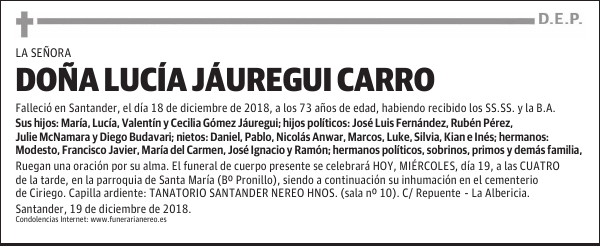 DOÑA LUCÍA JÁUREGUI CARRO