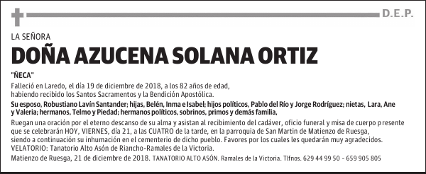 Dña. AZUCENA SOLANA ORTIZ