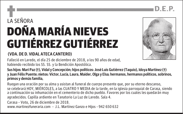 DOÑA MARÍA NIEVES GUTIÉRREZ GUTIÉRREZ