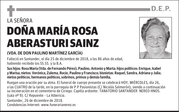 DOÑA MARÍA ROSA ABERASTURI SAINZ