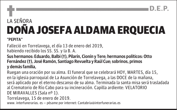 Da. JOSEFA ALDAMA ERQUECIA