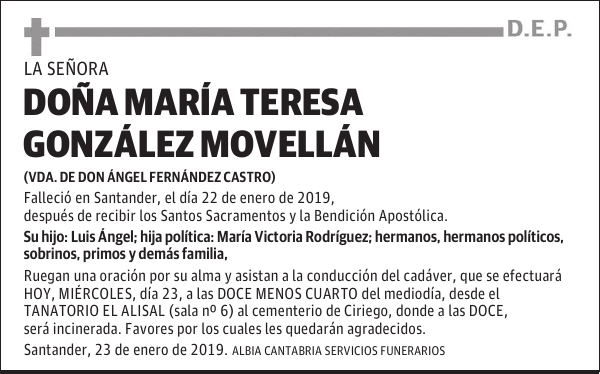 DOÑA MARÍA TERESA GONZÁLEZ MOVELLÁN