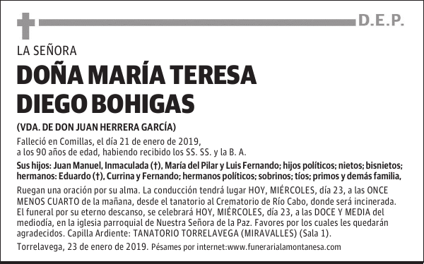 DOÑA MARÍA TERESA DIEGO BOHIGAS