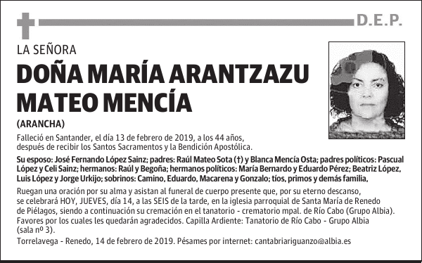 DOÑA MARÍA ARANTZAZU MATEO MENCÍA