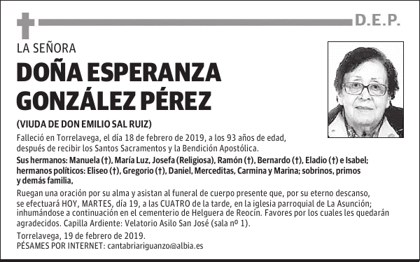 DOÑA ESPERANZA GONZÁLEZ PÉREZ