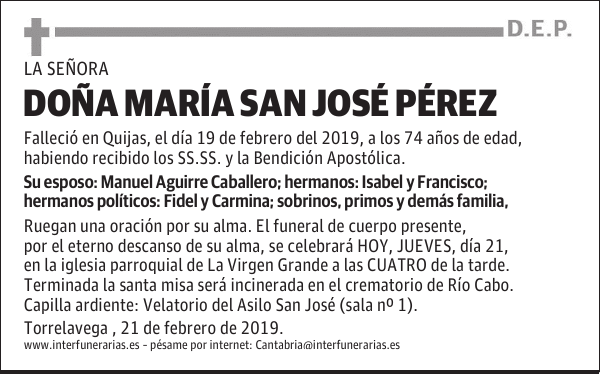 DOÑA MARÍA SAN JOSÉ PÉREZ
