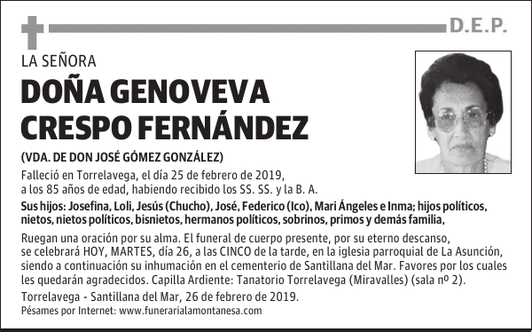 DOÑA GENOVEVA CRESPO FERNÁNDEZ