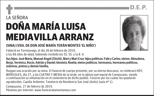DOÑA MARÍA LUISA MEDIAVILLA ARRANZ
