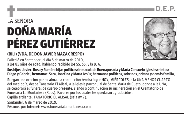 DOÑA MARÍA PÉREZ GUTIÉRREZ