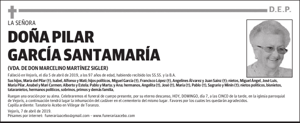 DOÑA PILAR GARCÍA SANTAMARÍA
