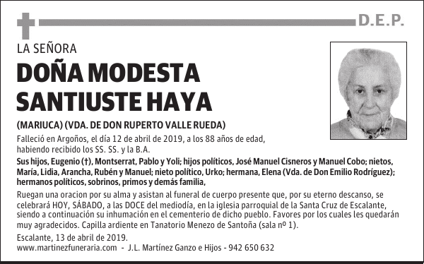 DOÑA MODESTA SANTIUSTE HAYA