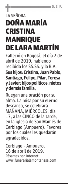 DOÑA MARÍA CRISTINA MANRIQUE DE LARA MARTÍN