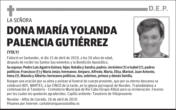 DONA MARÍA YOLANDA PALENCIA GUTIÉRREZ