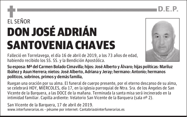 DON JOSÉ ADRIÁN SANTOVENIA CHAVES
