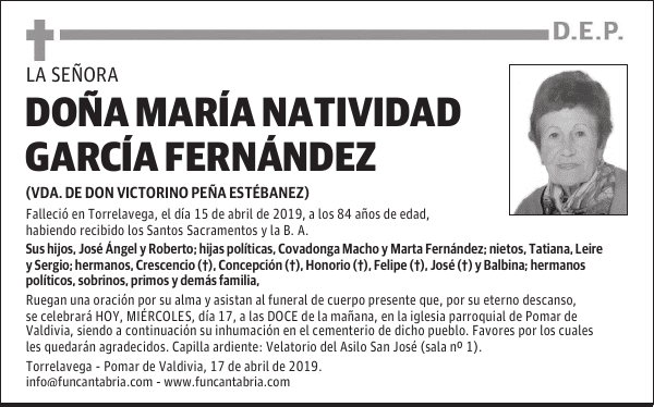 DOÑA Mª NATIVIDAD GARCÍA FERNÁNDEZ