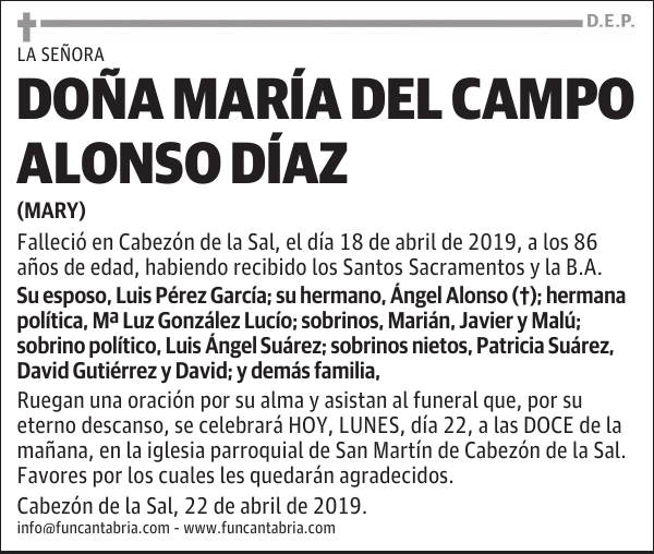 DOÑA MARÍA DEL CAMPO ALONSO DÍAZ