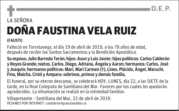 DOÑA FAUSTINA VELA RUIZ