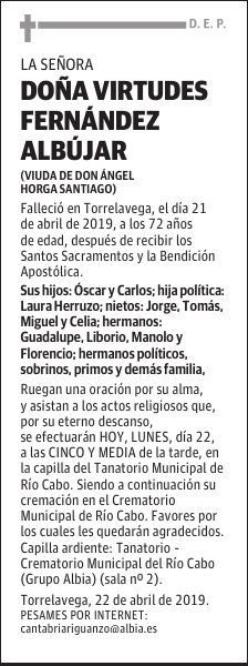 DOÑA VIRTUDES FERNÁNDEZ ALBÚJAR