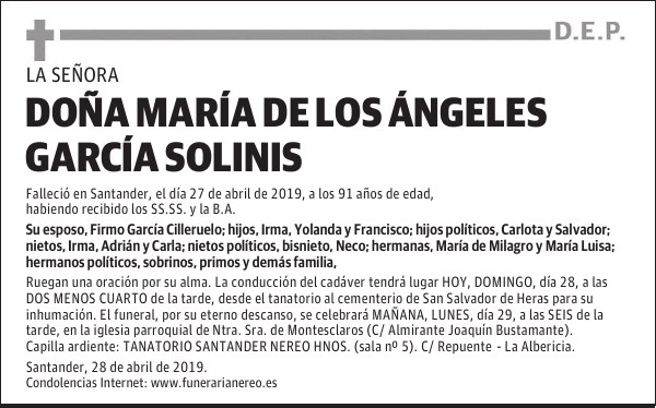 DOÑA MARÍA DE LOS ÁNGELES GARCÍA SOLINIS