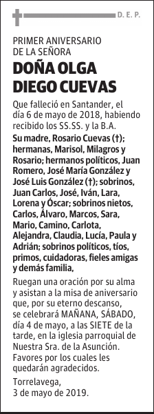 DOÑA OLGA DIEGO CUEVAS